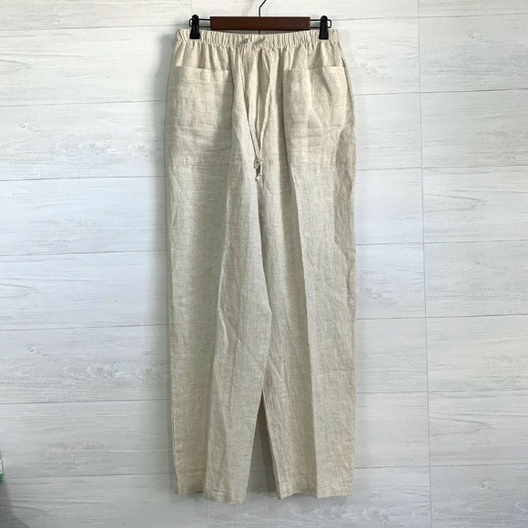 Hot Cotton Pants - Hot Cotton 100% Linen Beige Elastic Pants